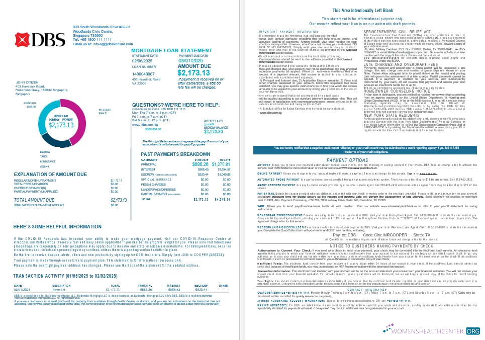 Download Singapore DBS bank bank mortgage statement in Word and PDF formats 1 2 Photoshop template
